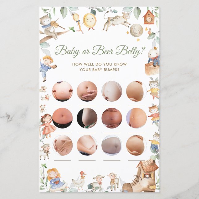 Papier Nursery Rhyme Baby or Beer Belly Baby shower Jeu (Devant)