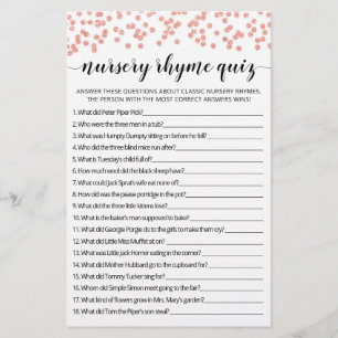 Papier Nursery Rhyme Quiz jeu de Baby shower avec réponse