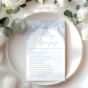 Papier Nursery Rhyme Quiz Toile Safari jeu de baby shower