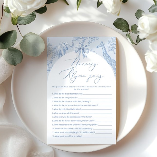 Papier Nursery Rhyme Quiz Toile Safari jeu de baby shower (Créateur téléchargé)