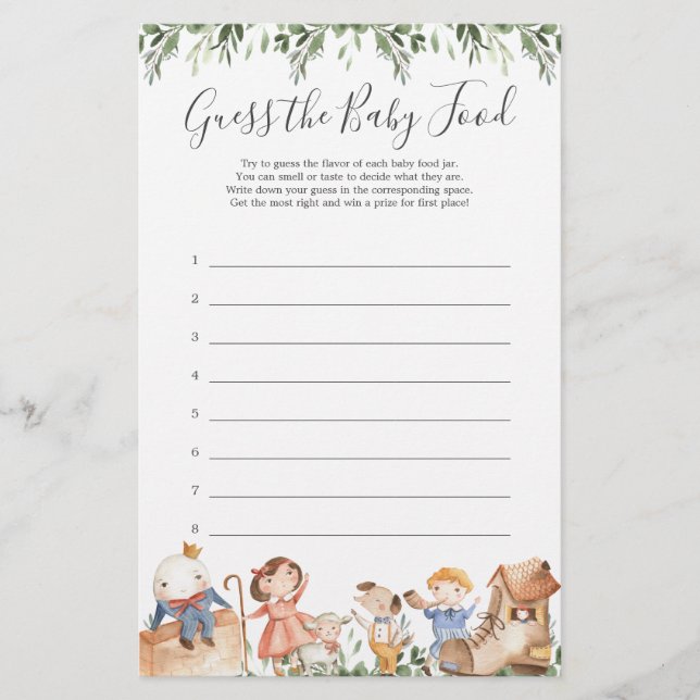 Papier Nursery Rhymes Baby shower Devinez The Baby Food (Devant)