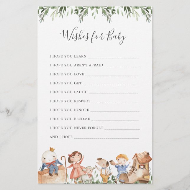 Papier Nursery Rhymes Baby shower Souhaits Pour Bébé (Devant)