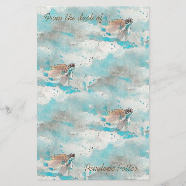 Papier Océan bleu marine Flying Sea Turtle Stationery (Devant)