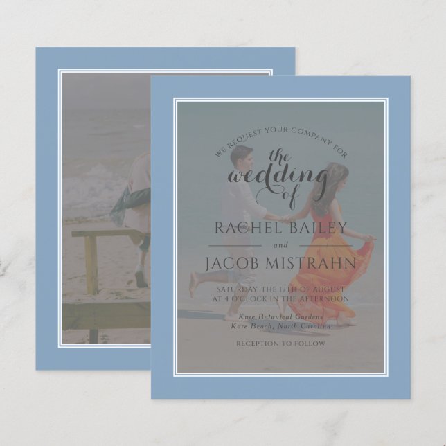 Papier Ocean Blue 2 Photo Budget Faire-part de mariage (Devant / Derrière)