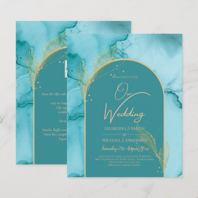 Papier Ocean Turquoise Turquoise Gold Mariage (Devant / Derrière)