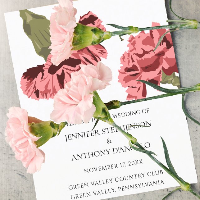Papier Oeillets roses Luxe Moderne Floral Wedding Program (Créateur téléchargé)