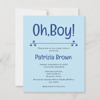 Papier Oh Boy Blue Baby Shower  Invitation