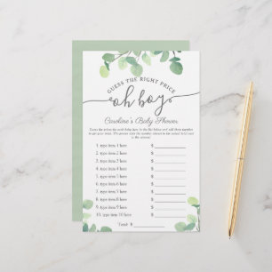 Papier Oh Boy Guess Prix Vert Baby shower Jeu
