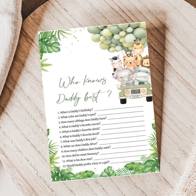 Papier Oh Boy Jungle Safari Shower Who Knows Daddy Game (Safari Animals Baby Shower Game)