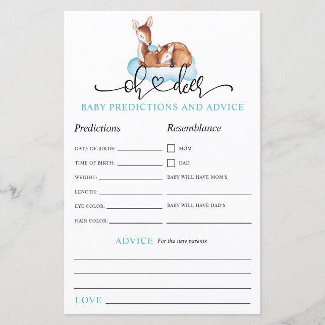 Papier Oh Deer Blue Cloud Jeu de prédiction et de conseil (Devant)