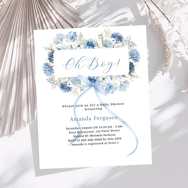 Papier Oh garçon bleu arc Baby shower floral invitation (Créateur téléchargé)