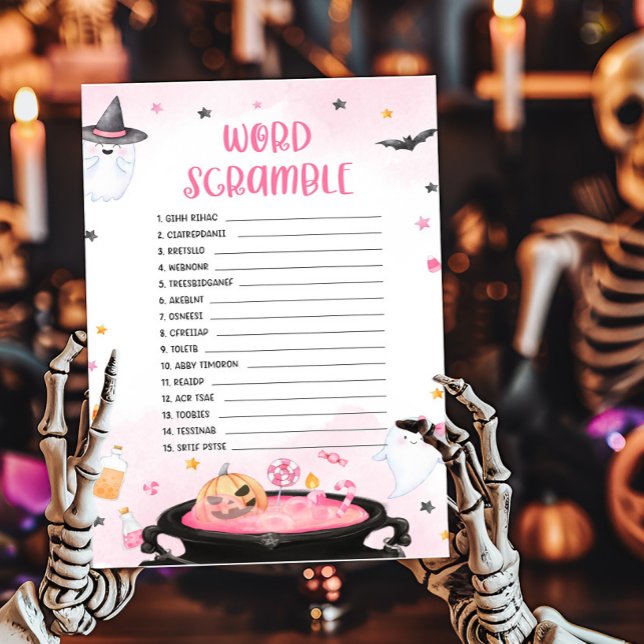 Papier Oh Sheet Ghoul Halloween Jeu de course de mots d'H (Pink Oh Sheet Baby Shower Word Scramble Game)