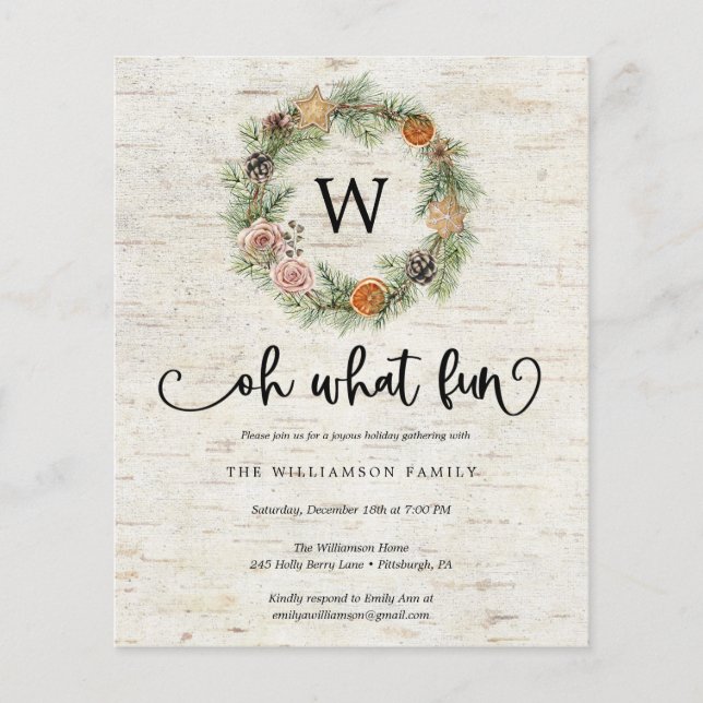Papier Oh What Fun Wreath Budget Fête Invitation (Devant)