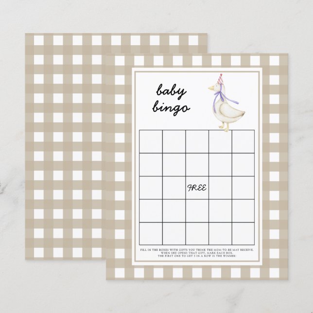 Papier Oie bête - Baby shower jeu de bingo (Devant / Derrière)