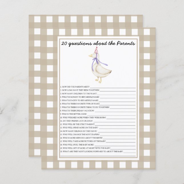 Papier Oie - jeux - 20 questions sur les parents (Devant / Derrière)