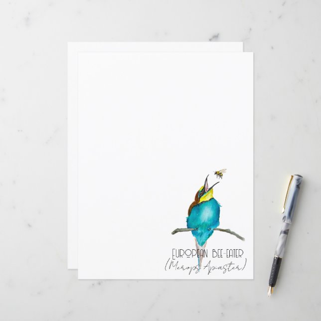 Papier Oiseau à l'aquarelle (guêpier d'Europe) (Devant/Arrière en situation)