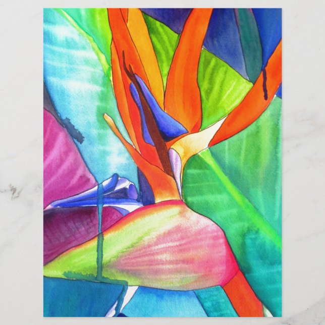 Papier Oiseau du Paradis Strelitzia fleur art tropical (Devant)
