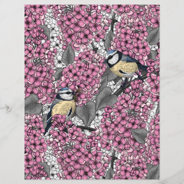 Papier Oiseaux dans le jardin lilas rose (Devant)