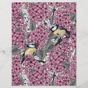 Papier Oiseaux dans le jardin lilas rose