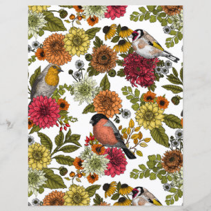 Papier Oiseaux de jardin et fleurs 1