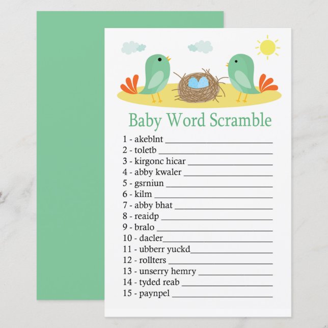 Papier Oiseaux et nid Bébé jeu de mots brouillards (Devant / Derrière)