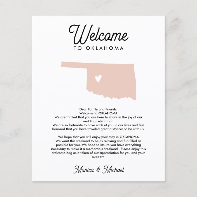 Papier OKLAHOMA Bienvenue Lettre & Itinéraire N'IMPORTE Q (Devant)