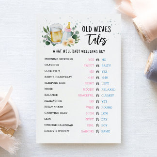 Papier Old Wives Tales Gender Reveal Baby Shower Game