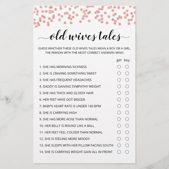 Papier Old Wives Tales Jeu Baby shower partie (Devant)