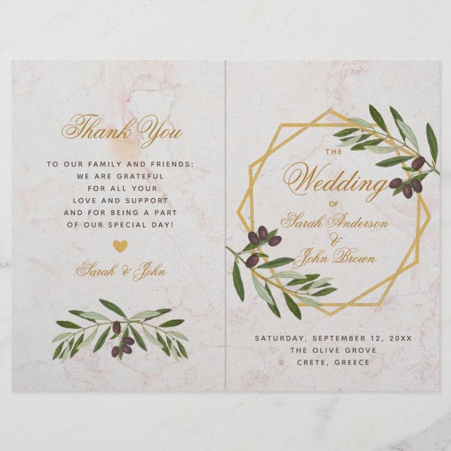 Papier Olive Greenery Botanical Geometry Wedding Program (Devant)