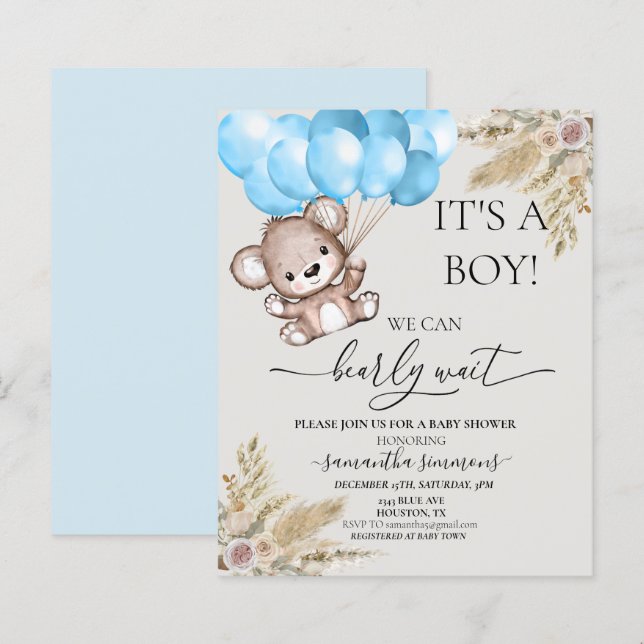 Papier On Peut Attendre Baby shower Teddy Bear Boho Boho  (Devant / Derrière)