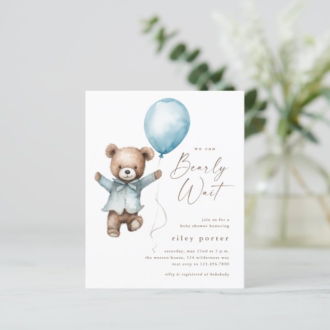 Papier On Peut Attendre Teddy Bear Boys Baby shower (Debout devant)