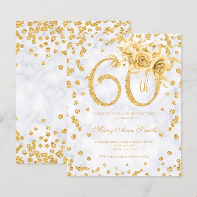 Papier Or Floral 60e anniversaire Glam Marble (Devant / Derrière)