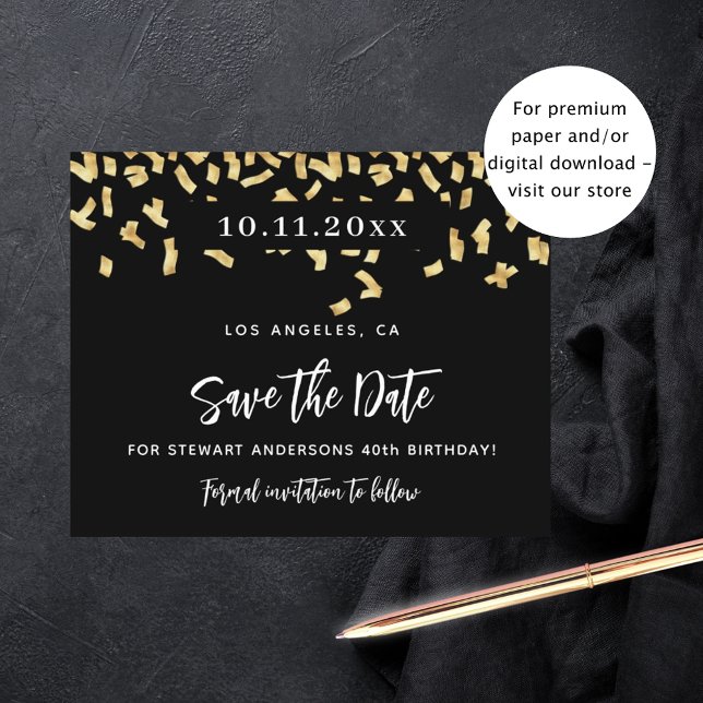 Papier Or noir confettis anniversaire budget sauver la da (Créateur téléchargé)