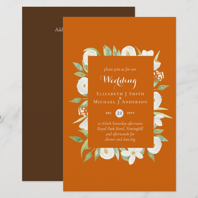 Papier Orange Brown Magnolia Le mariage budgétaire invite (Devant / Derrière)