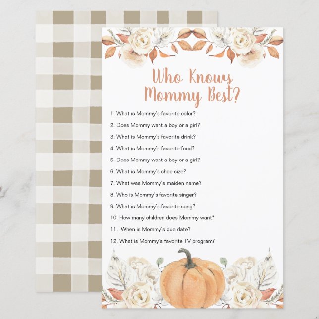 Papier Orange Citrouille Rustique Floral Qui Connaît Mama (Devant / Derrière)