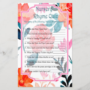Papier Orange fleurs Nursery Rhyme Quiz jeu de baby showe