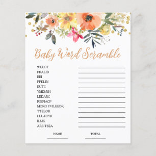 Papier Orange Floral Mot Baby shower Jeu