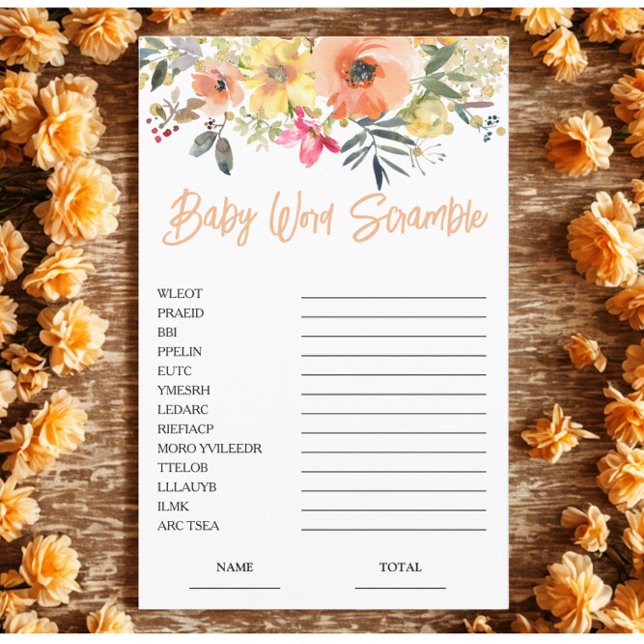 Papier Orange Floral Mot Baby shower Jeu (Créateur téléchargé)