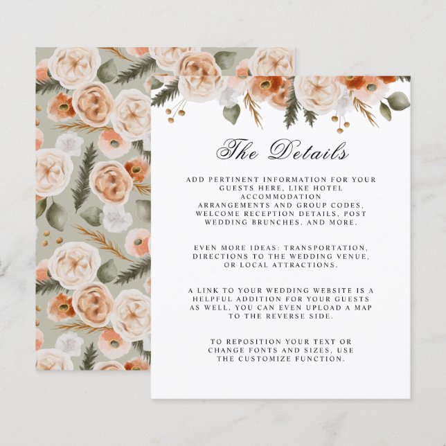 Papier Orange Ivory Moss budget Floral détails mariage (Devant / Derrière)