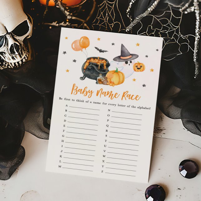 Papier Orange Little Boo Baby shower Baby Name Race Jeu (Ghost Halloween Baby Shower Baby Name Race Game)