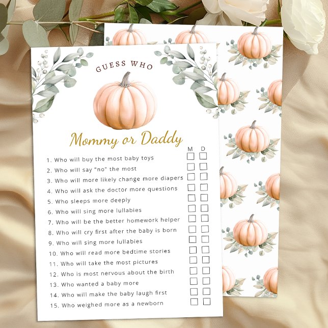 Papier Orange Pumpkin Fall Baby Shower Mommy or Daddy (Mommy or Daddy Baby Shower Activity)