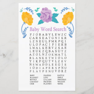 Papier Orange Purple Fleurs Baby shower Word Recherche Je