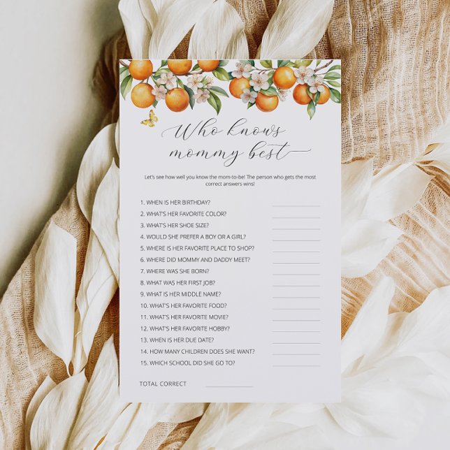 Papier Oranges Qui Connaît Maman Meilleur Baby shower Jeu (Créateur téléchargé)