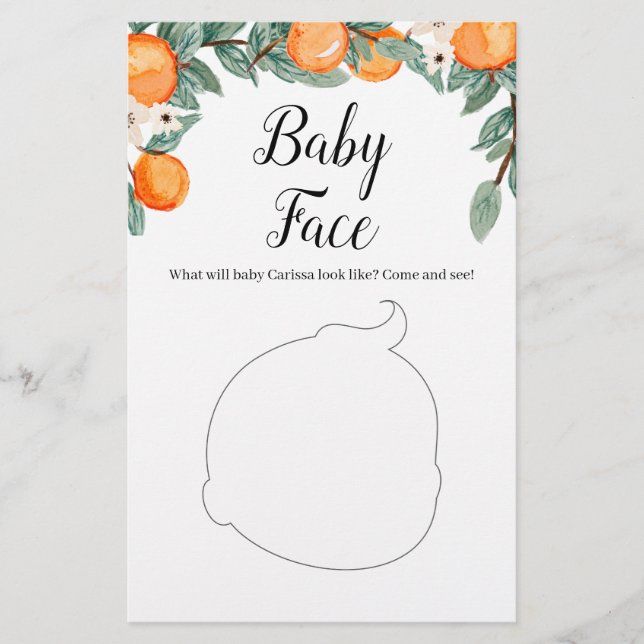 Papier Oranges Twin Baby shower Baby Face Jeu (Devant)