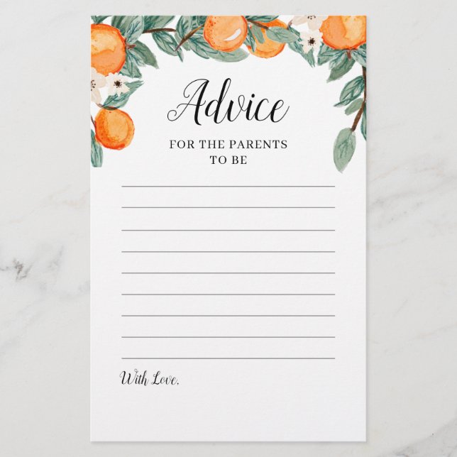 Papier Oranges Twin Baby shower Conseils pour les parents (Devant)
