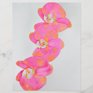 Papier Orchidées aquarelles élégantes rose orange