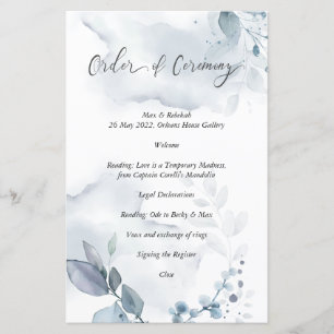 Papier Ordre de cérémonie Wispy Dusty Blue Foliage