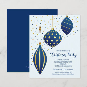 Papier Ornements de Noël Bleu Or Invitations Budget
