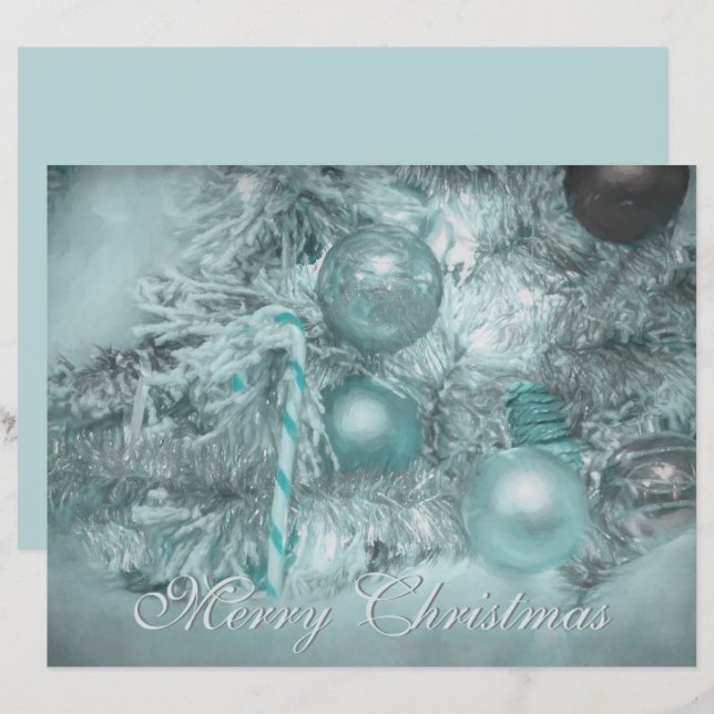 Papier Ornements Joyeux Noël Turquoise Green Holiday Tree (Devant / Derrière)