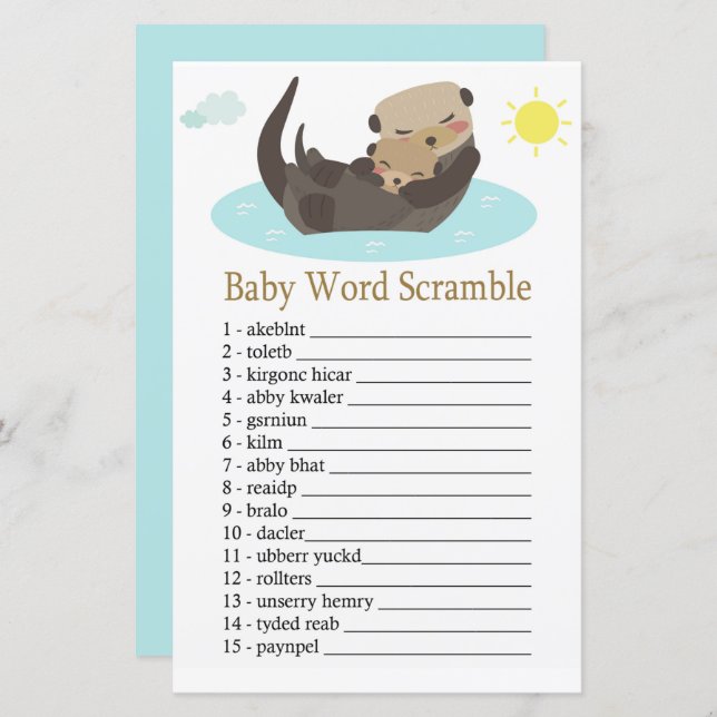 Papier Otter Baby jeu de brouillage de mot (Devant / Derrière)